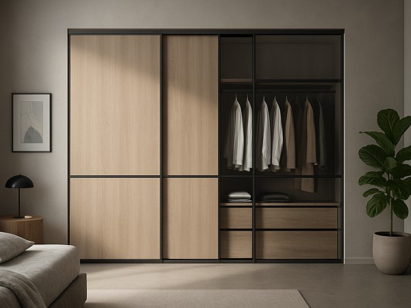 Mix-&-match: jak kombinovat lamino dekor s kovem a sklem ve vestavěné skříni bez stylového chaosu